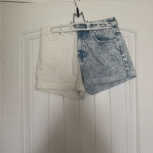 Two-Tone Denim and White Women's Shorts
